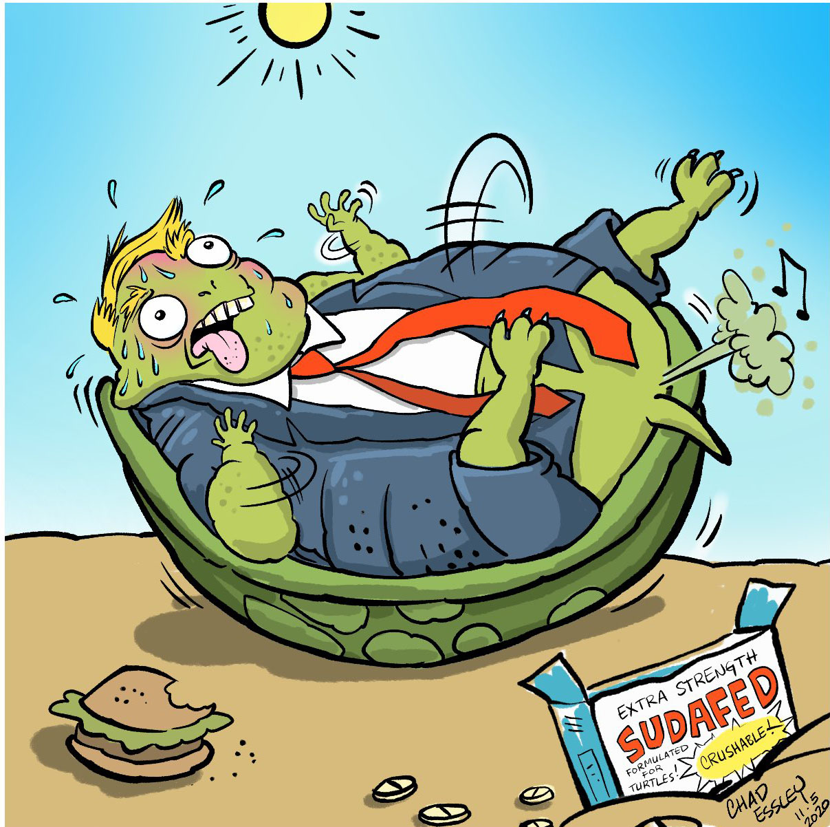 Η χοντρή χελώνα έχει πέσει ανάσκελα και χτυπιέται