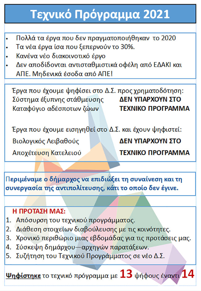 Τεχνικό Πρόγραμμα 2021 Δήμου Αργοστολίου