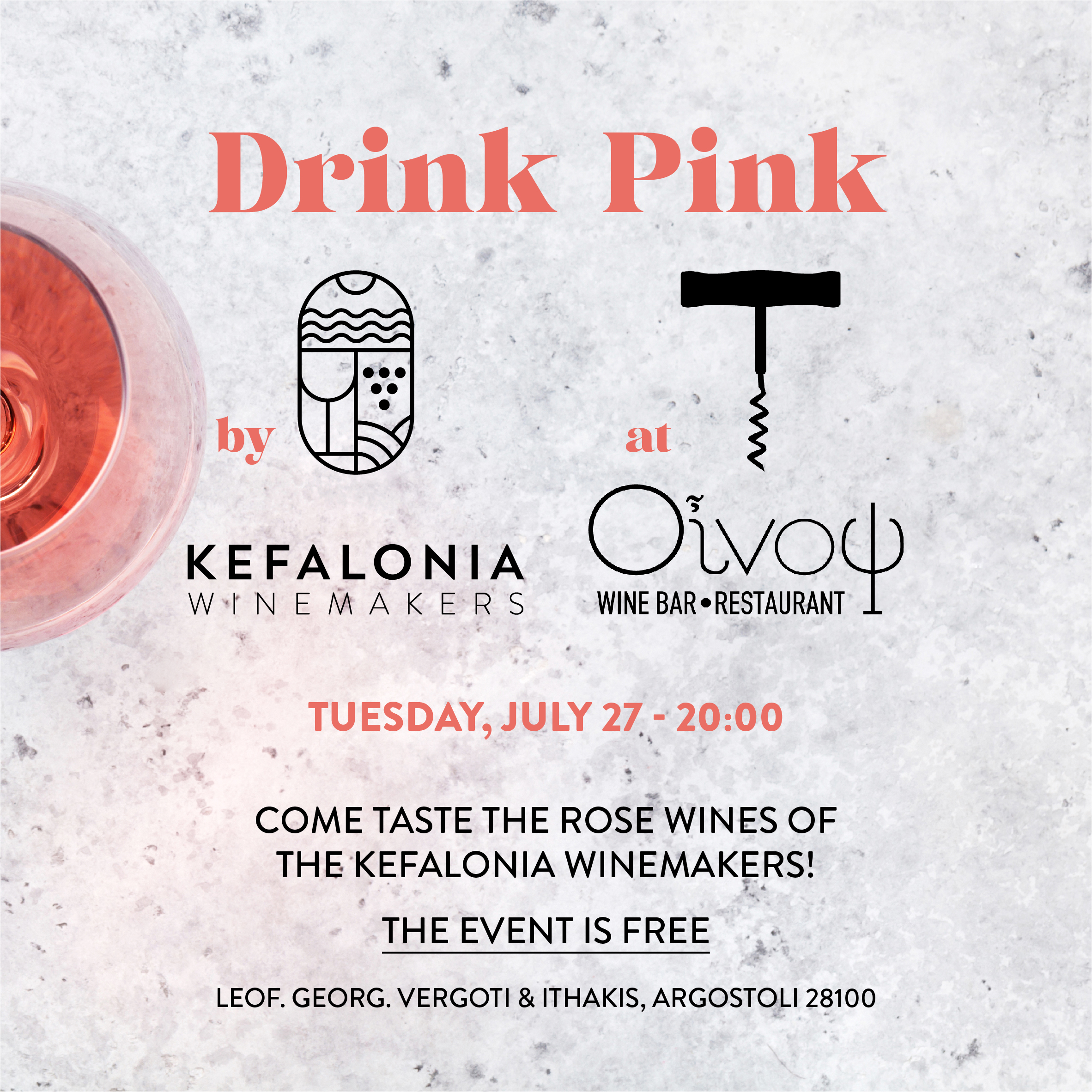 Drink Pink – Τα ροζέ κρασιά της Κεφαλονιάς σε μια δωρεάν δοκιμή από τον Σύνδεσμο Οινοποιών Κεφαλονιάς!