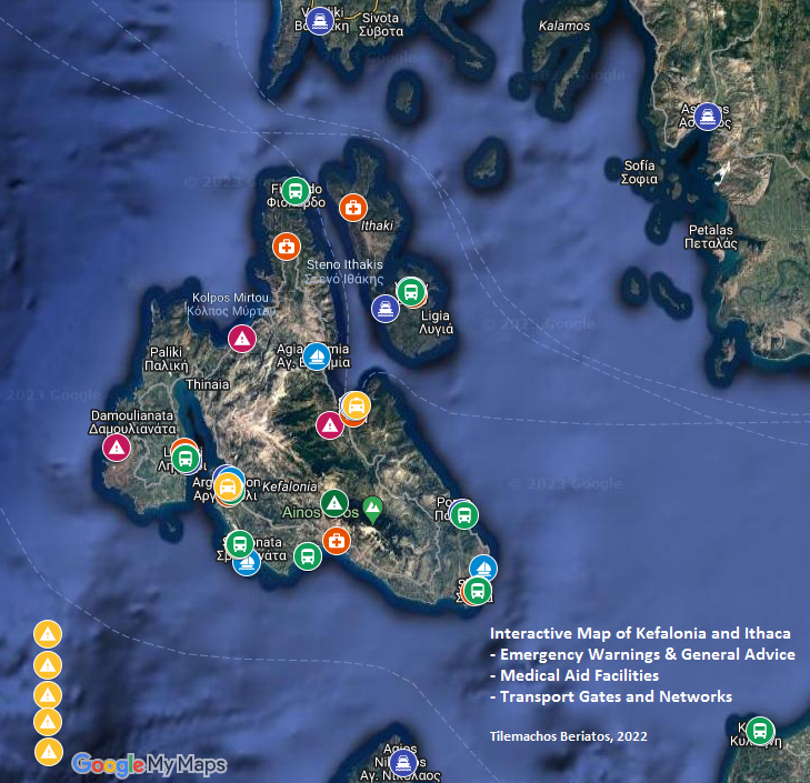 Διαδραστικός Χάρτης Προειδοποιήσεων, Υποδομών ιατρικής βοήθειας και Συγκοινωνιακών δικτύων Κεφαλονιάς-Ιθάκης