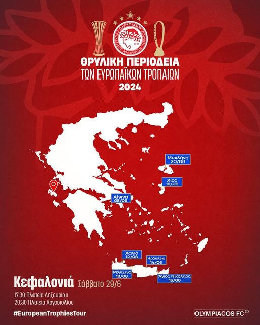 Σήμερα τα “θρυλικά” τρόπαια του Ολυμπιακού στην Κεφαλονιά