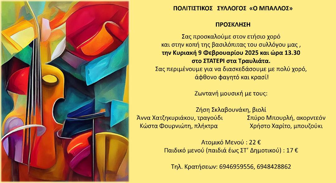 Ο ΜΠΑΛΛΟΣ-ΕΤΗΣΙΟΣ ΧΟΡΟΣ ΚΑΙ ΚΟΠΗ ΒΑΣΙΛΟΠΙΤΑΣ