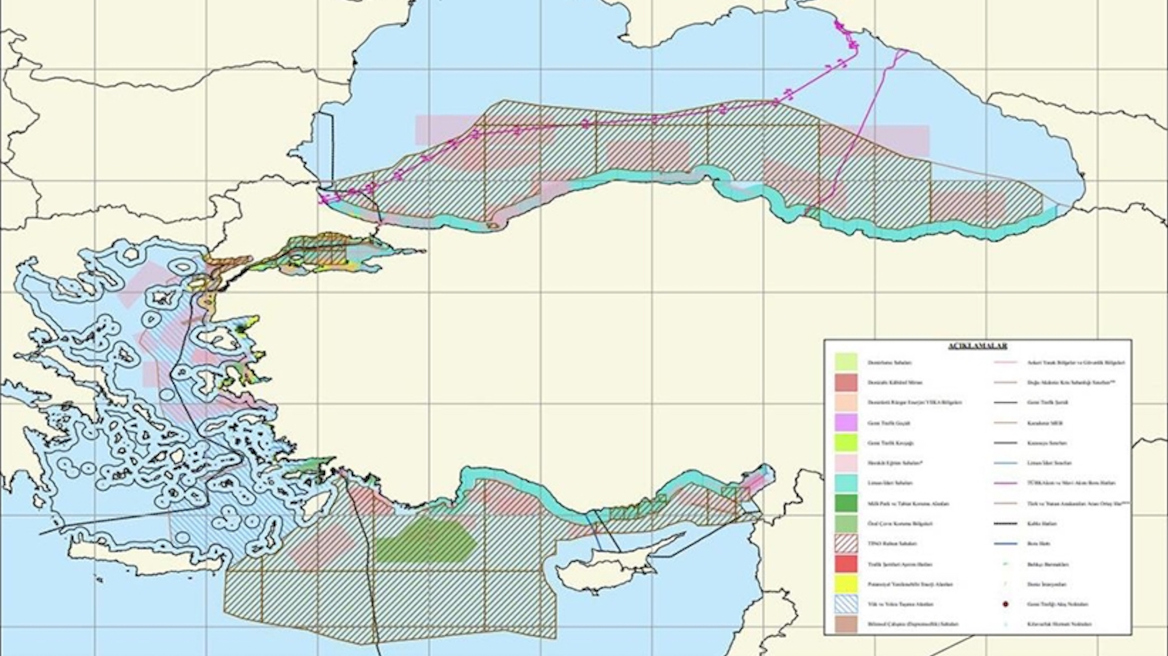Χάρτη για τον θαλάσσιο χωροταξικό σχεδιασμό παρουσίασαν και οι Τούρκοι – Κόβουν το Αιγαίο στα δύο