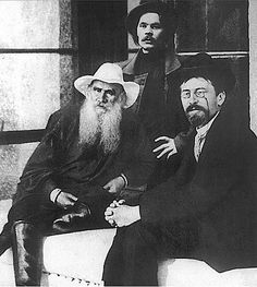 Leo Tolstoy (1828–1910), Maxim Gorky (1868–1936), and Anton Chekhov (1860–1904). Crimea, Russia, 1901