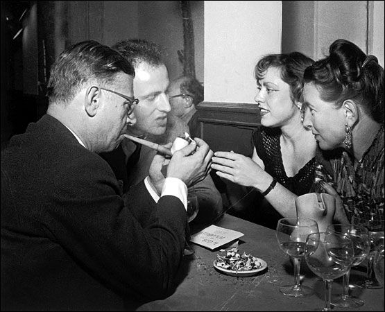 Simone de Beauvoir, Sartre and Boris Vian, Paris, 1950's: