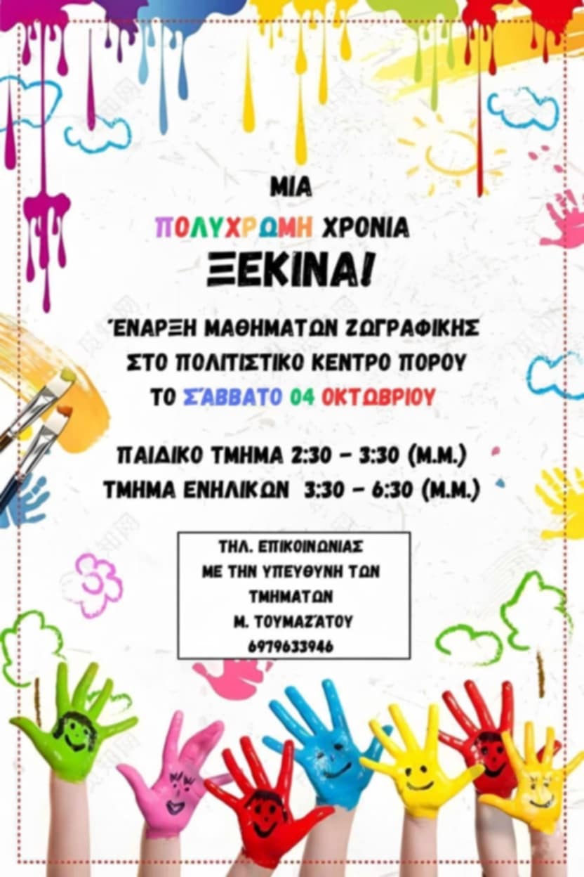 Ξεκινούν το Σάββατο 4 Οκτωβρίου τα μαθήματα ζωγραφικής στον Πόρο!