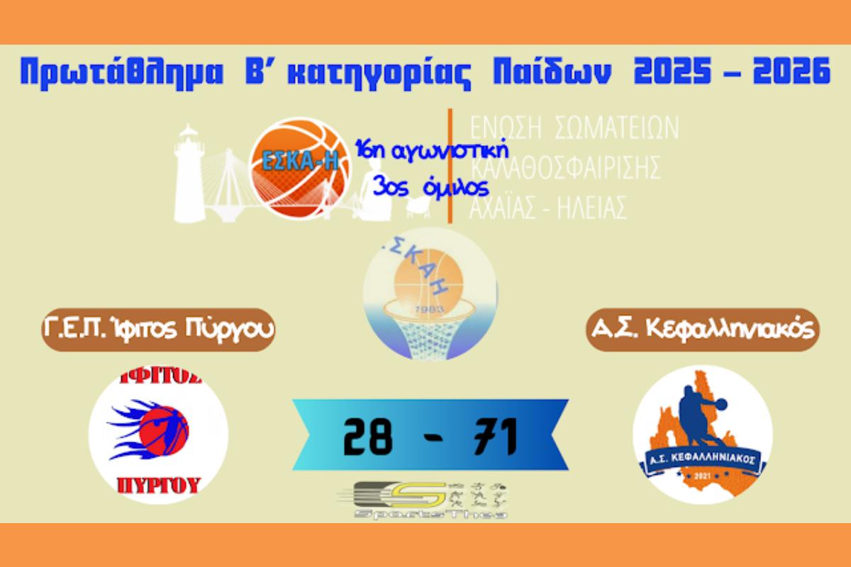 Άνετα στον Πύργο τον Ίφιτο το παιδικό του Κεφαλληνιακού 71-28