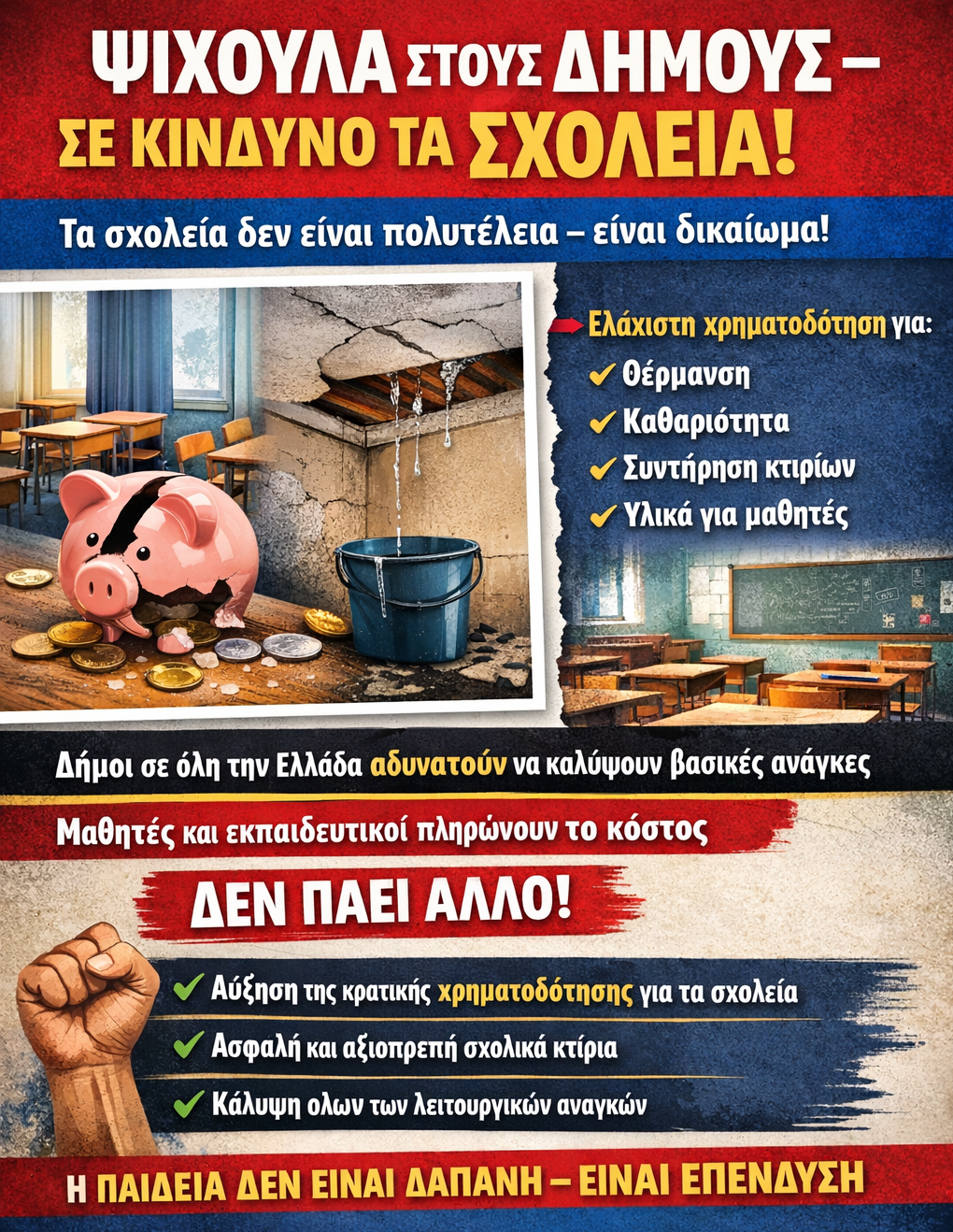 ΨΙΧΟΥΛΑ ΣΤΟΥΣ ΔΗΜΟΥΣ ΓΙΑ ΤΗΣ ΔΑΠΑΝΕΣ ΤΩΝ ΣΧΟΛΕΙΩΝ ΣΕ ΟΛΟΙ ΤΗΝ ΕΛΛΑΔΑ