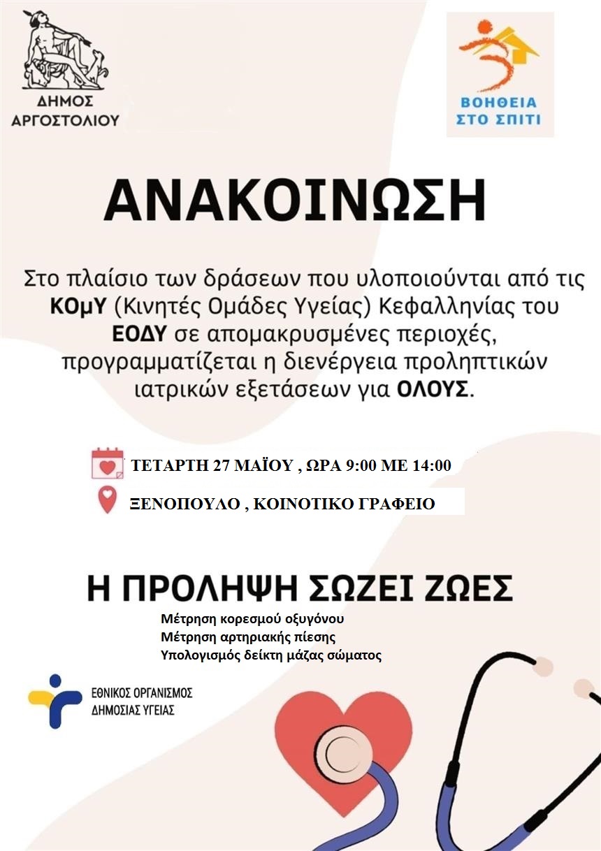 Δράση δωρεάν προληπτικών εξετάσεων την Τετάρτη 27/5 στo Ξενόπουλο