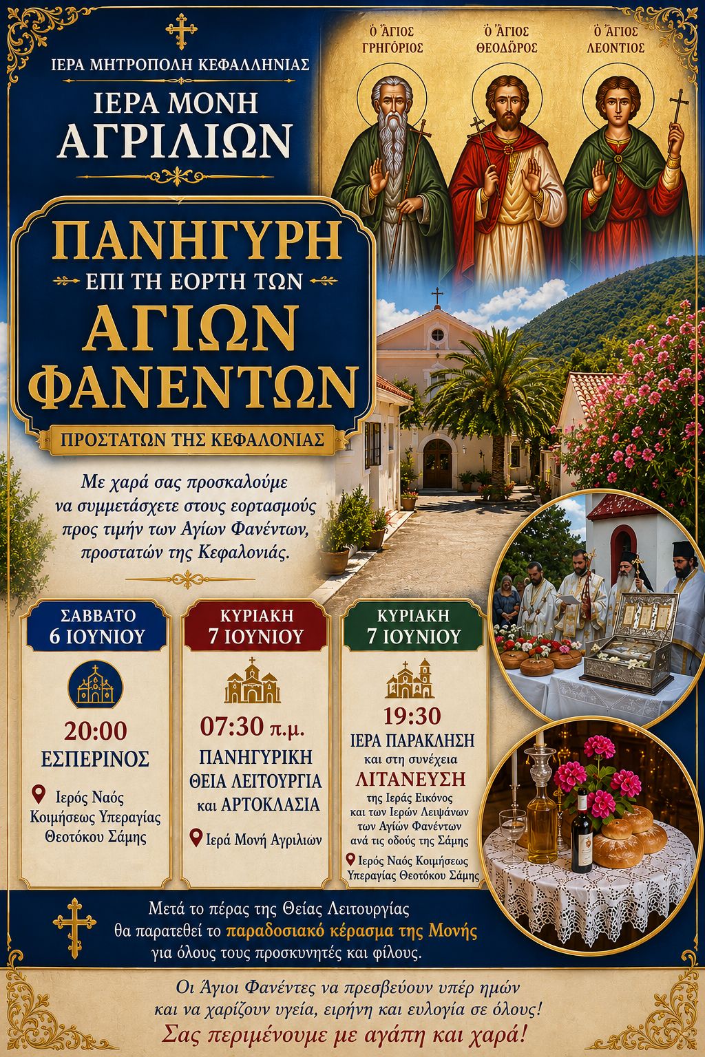 ΠΡΟΓΡΑΜΜΑ ΕΟΡΤΗΣ ΕΠΑΝΑΚΟΜΙΔΗΣ ΙΕΡΩΝ ΛΕΙΨΑΝΩΝ ΑΓΙΩΝ ΦΑΝΕΝΤΩΝ